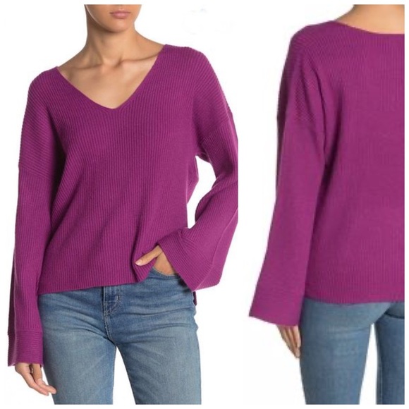 free press Sweaters - Free Press V-neck Ribbed Sweater Purple Sz XXL